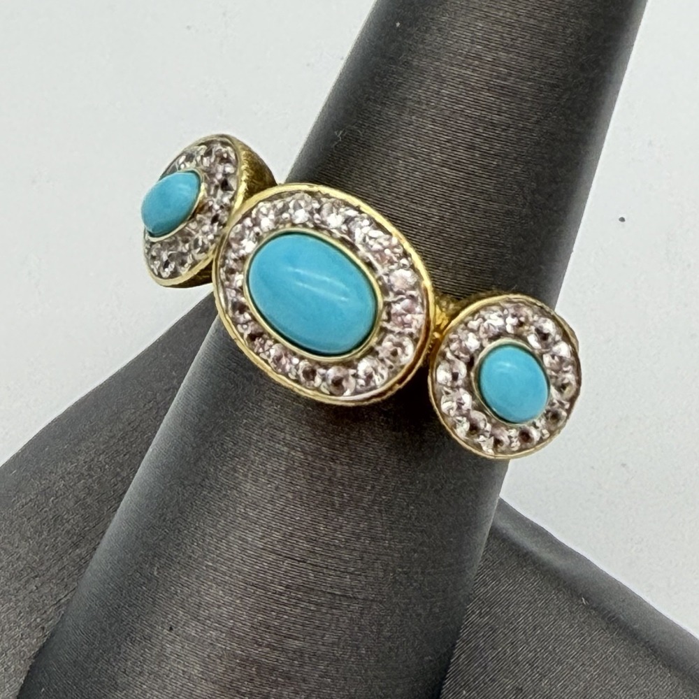 Vtg Lorenzo Sleeping Beauty Turquoise White‎ Topaz Ring Sterling Silver Size 7